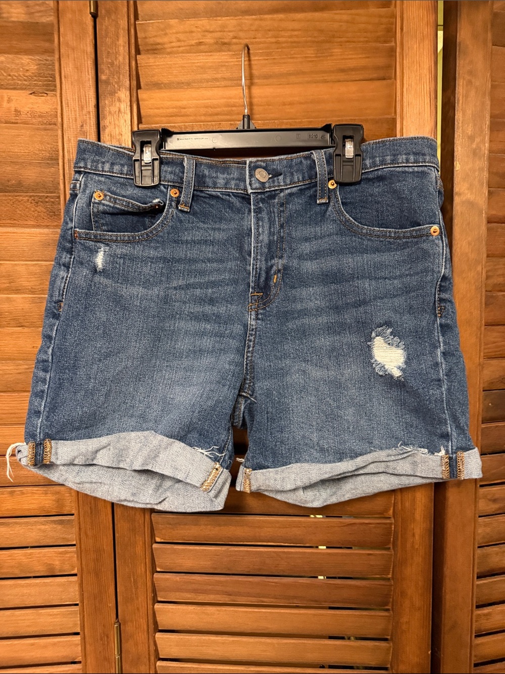 GAP Dark Blue Distressed Rolled-Hem Jean Shorts